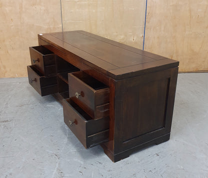 Large Dark Stained Heavy Duty Wood TV Stand with 4 Drawers and Centre Shelf - EL104592