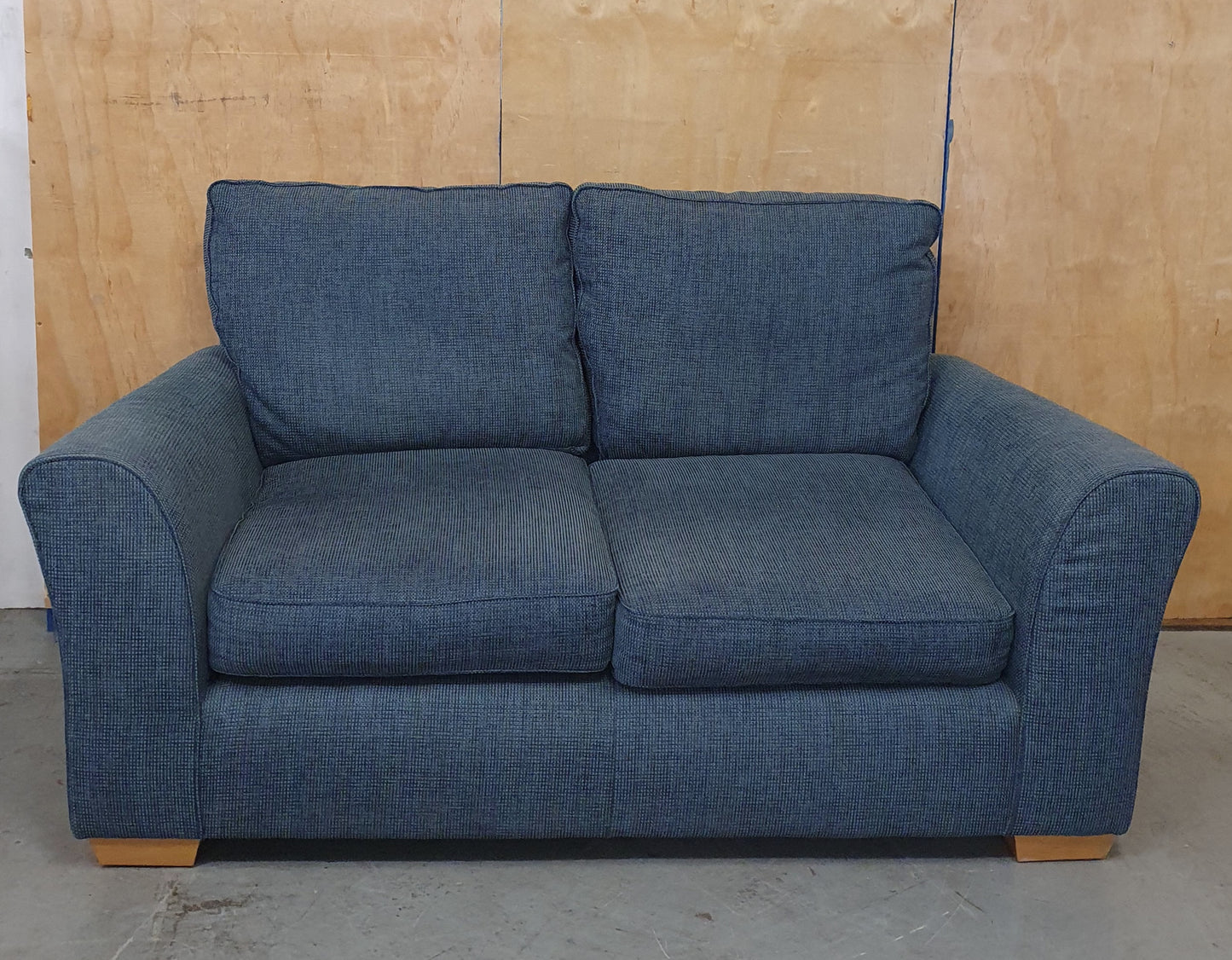 Blue 2 Seater Sofa with Block Wooden Feet - 104801