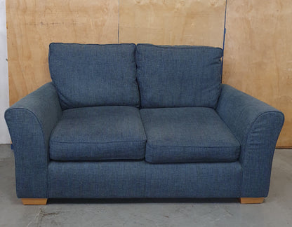 Blue 2 Seater Sofa with Block Wooden Feet - 104801