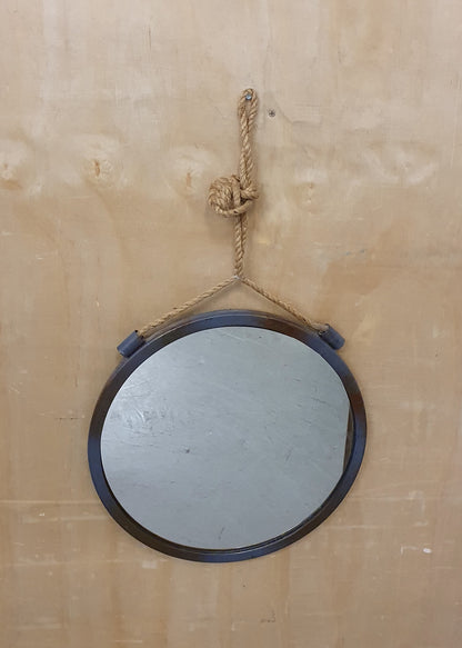 Metal Frame Round Mirror with Rope for Hanging - 260925-01