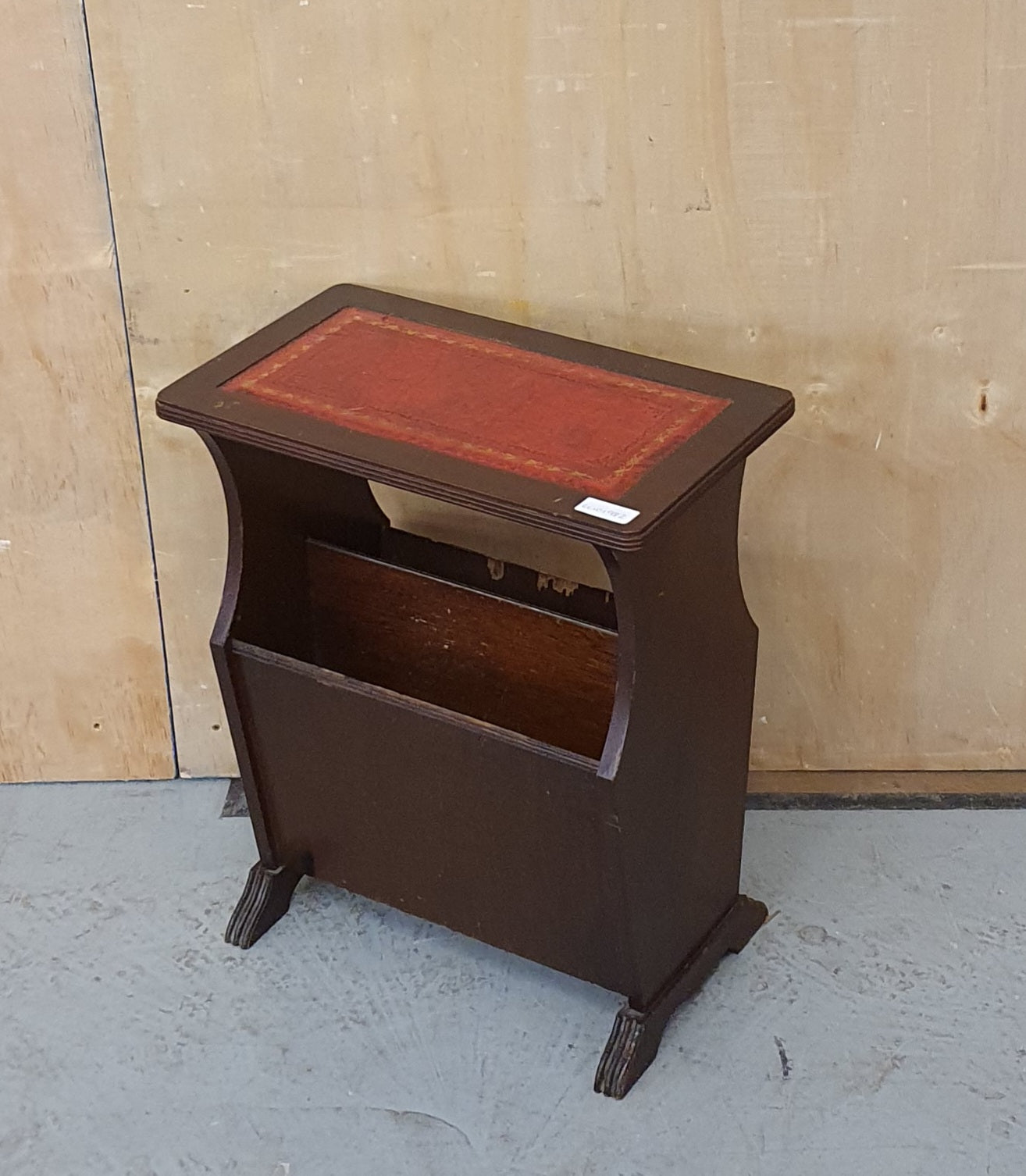 Mahogany Vintage Magazine Rack with Red Leather Top - EL101982