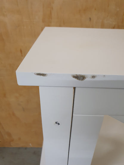 Small White Wood 2 tier Cabinet with 1 Drawer and Criss-Cross Back - 130825-07