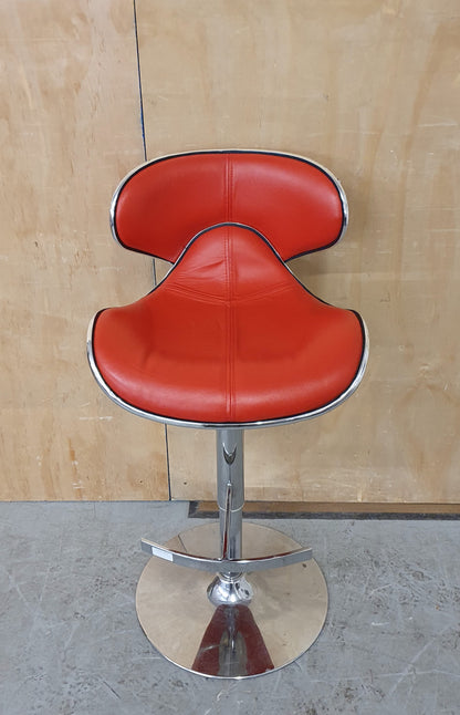 Single Red Leather Height Adjustable Bar Stool with Chrome Frame - 104164