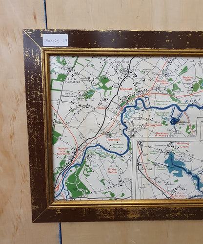 Large Map in Distressed Wooden Frame - 050425-07