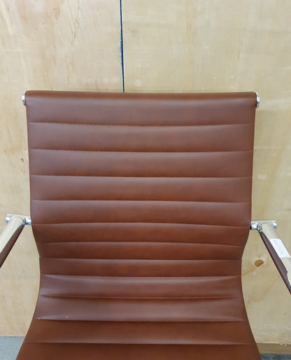 Brown Faux Leather and Chrome Office Chair on Castor Wheels - RN103186