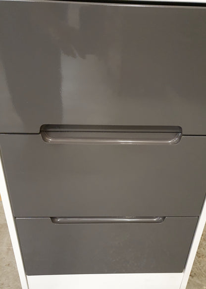 Single White Wood 3 Drawer Bedside Cabinet with Grey High Gloss Front - 190925-01