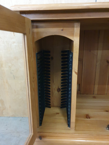 Small Glass Door Pine Cabinet with Drawers and Built In CD Racks - EL104074