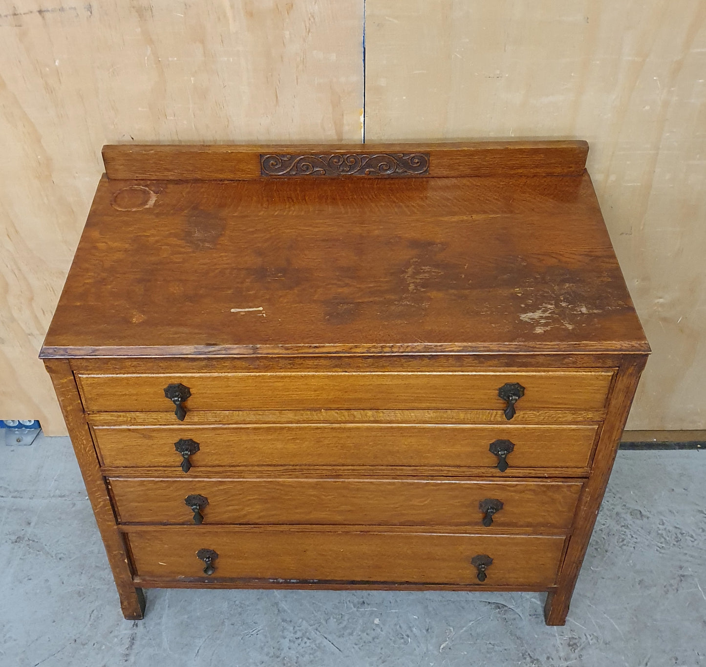 Vintage 4 Drawer Chest of Drawers with Engraved Top Panel - 104810