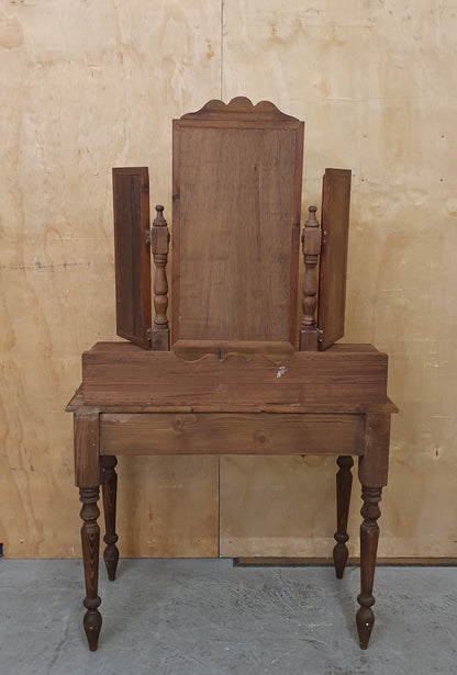 Vintage Dark Stained Wood Dressing Table with Removable Top Mirror Section - 104840