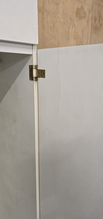 2 Door White Wood Wardrobe with Top Open Section - 110925-01