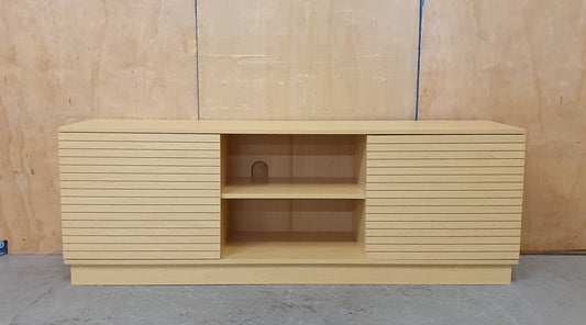 Wood TV Stand with 2 Slatted Doors and Internal Shelves - 104825