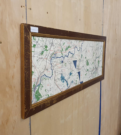 Large Map in Distressed Wooden Frame - 050425-07