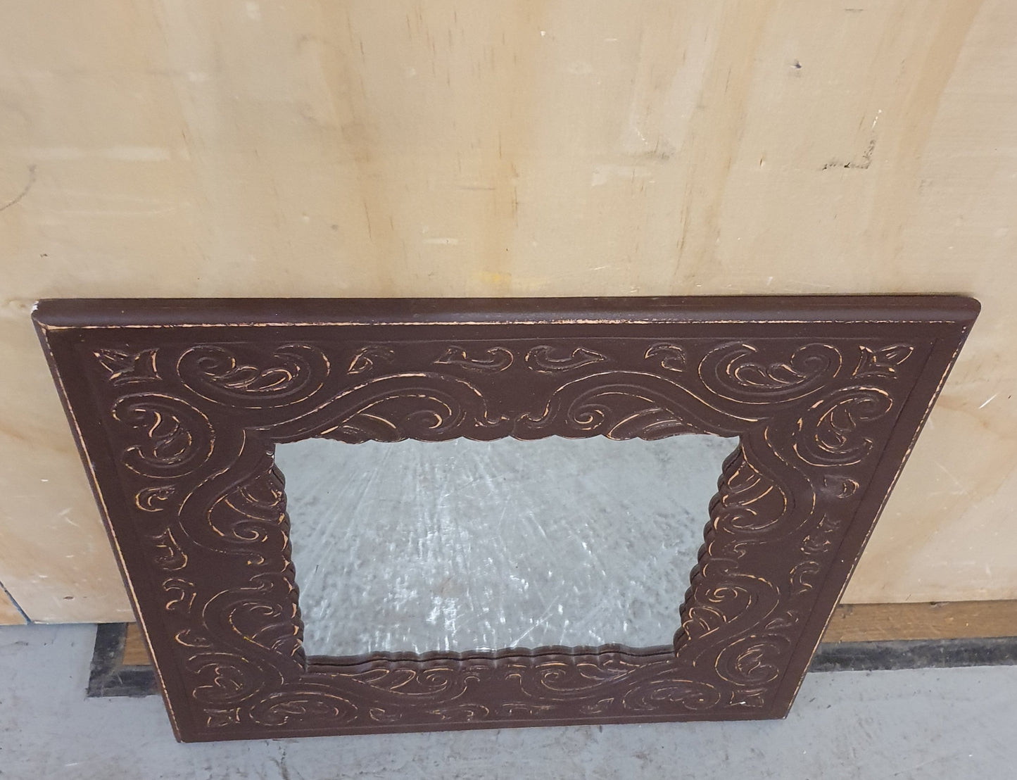 Brown Square Mirror with Design on Frame - 290824-1