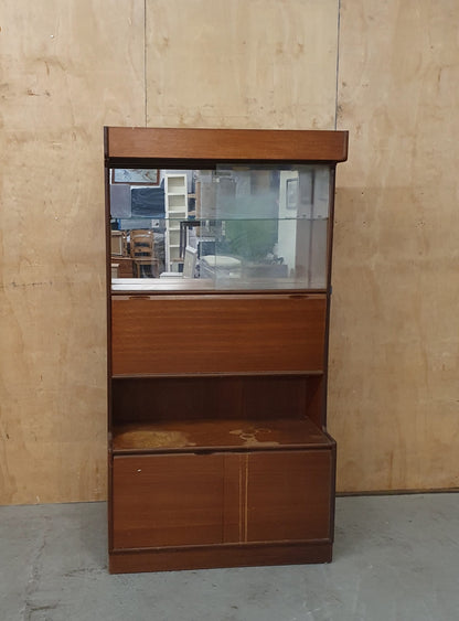 Vintage Sliding Glass Door Display Cabinet with Pull Out Middle Door and Bottom Cupboard - EL104538