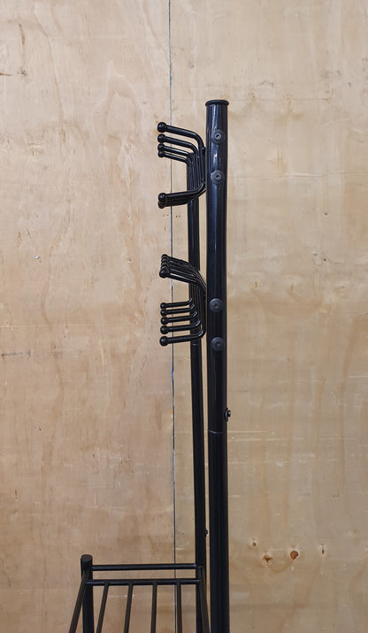 Black Metal Free Standing Coat Stand with 3 Tier Shoe Rack - EL104602