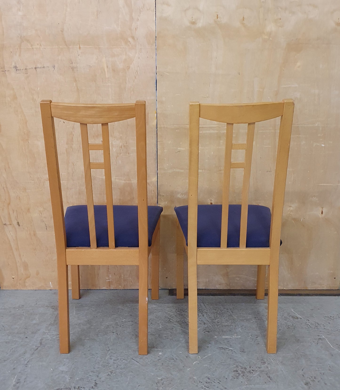2 Matching Wood Dining Chairs with Blue Fabric Covered Seats - EL104557 / EL104558
