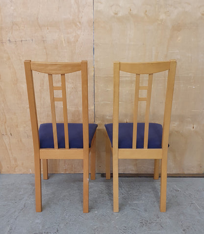 2 Matching Wood Dining Chairs with Blue Fabric Covered Seats - EL104557 / EL104558
