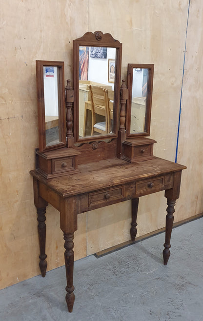 Vintage Dark Stained Wood Dressing Table with Removable Top Mirror Section - 104840