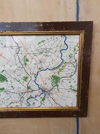 Large Map in Distressed Wooden Frame - 050425-07