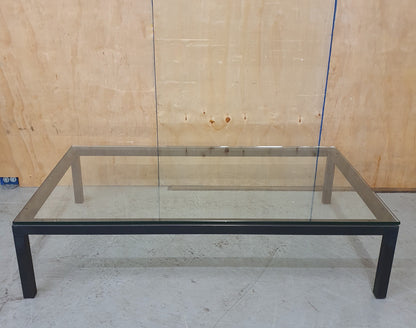 Large Heavy Modern Low Glass Coffee Table with Black Metal Frame - 103170