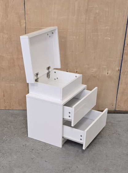 Single White Bedside Cabinet with 2 Drawers and Top Open Section - 104616