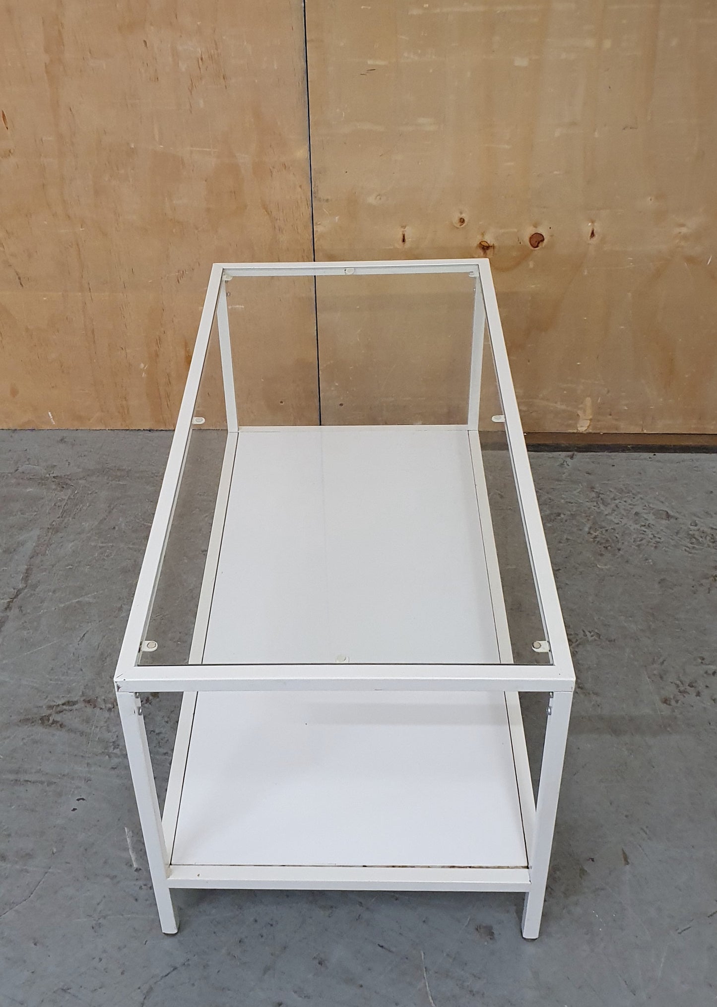 Modern White 2 Tier Coffee Table with Glass Top and Metal Frame - 104881