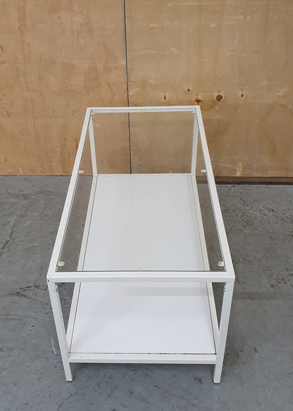 Modern White 2 Tier Coffee Table with Glass Top and Metal Frame - 104881