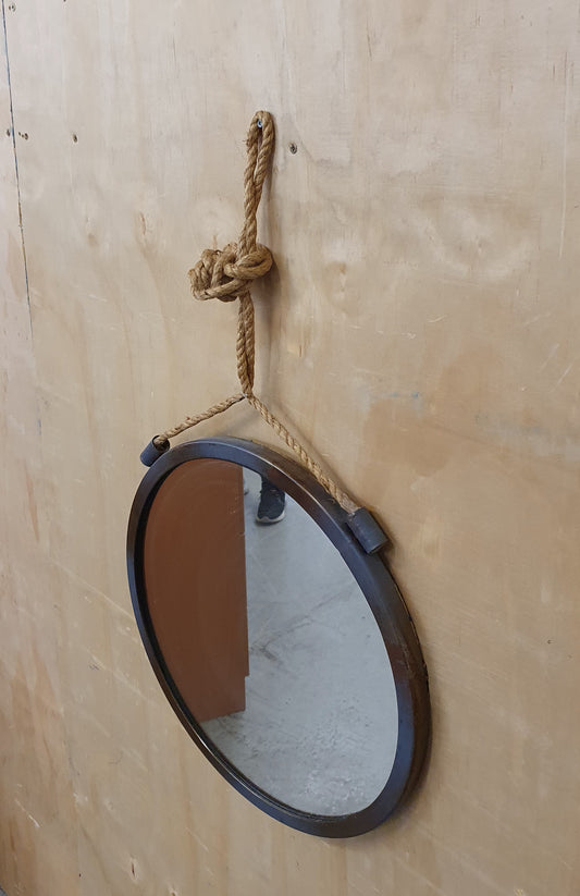Metal Frame Round Mirror with Rope for Hanging - 260925-01