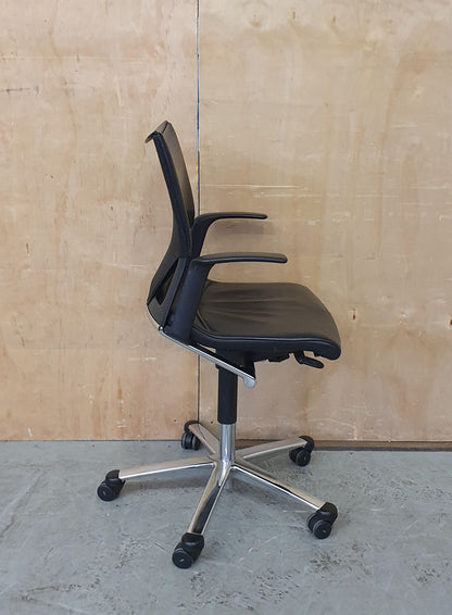 Black Leather Office Chair with Chrome Frame and Castor Wheels - 104337
