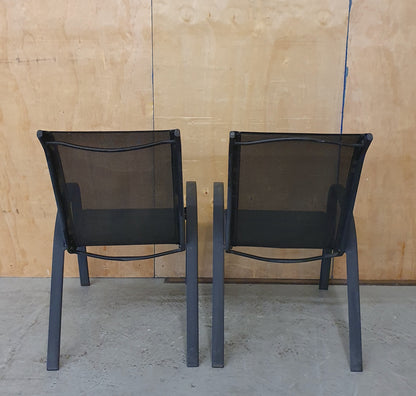 2 Matching Dark Grey Mesh Stackable Garden Chairs with Metal Frame - EL104446 / EL104447