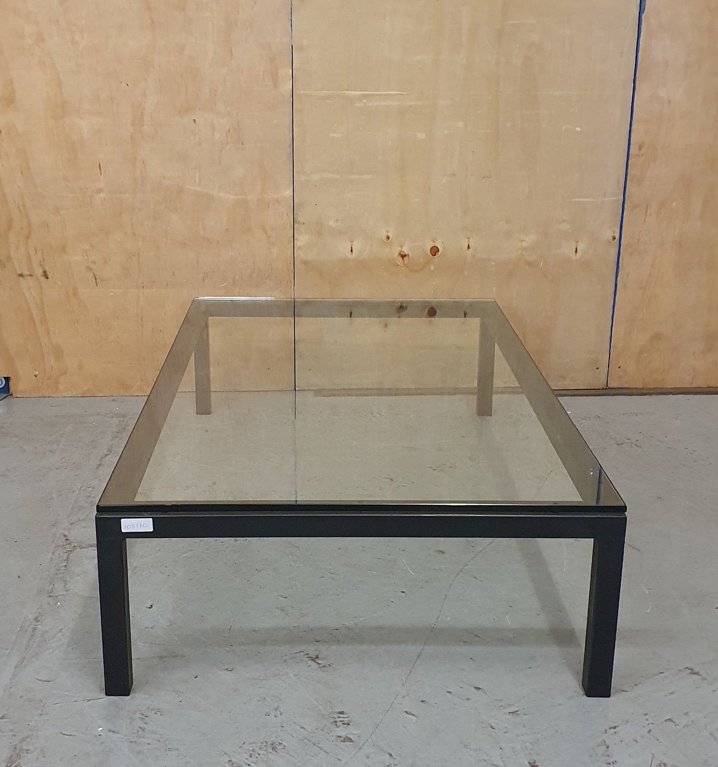 Large Heavy Modern Low Glass Coffee Table with Black Metal Frame - 103170