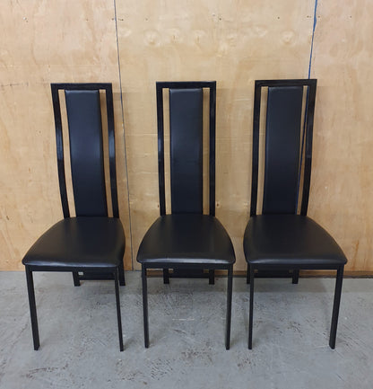 3 Matching Black High Back Faux Leather Dining Chairs - 104433 / 104434 / 104435