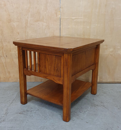 2 Tier Solid Oak Coffee Table with 1 Small Drawer and Slatted Side - 104842