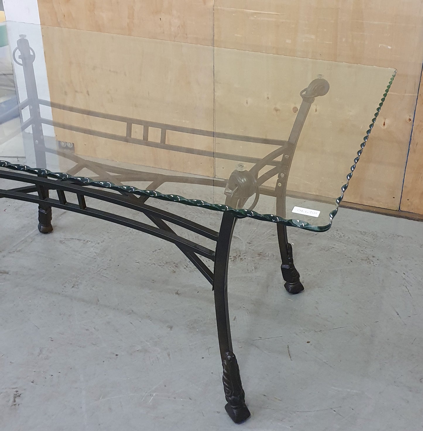 Glass Top Dining Table with Wavy Edges and Metal Base with Lion Paw Feet - 102970