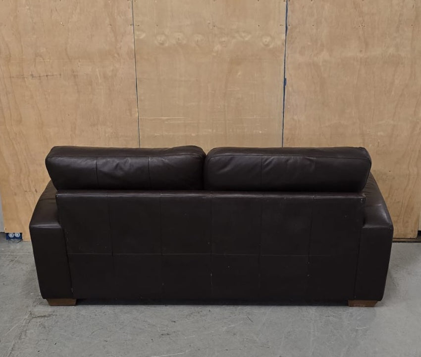 2 Seater Brown Leather Sofa with Block Wood Feet - 104702