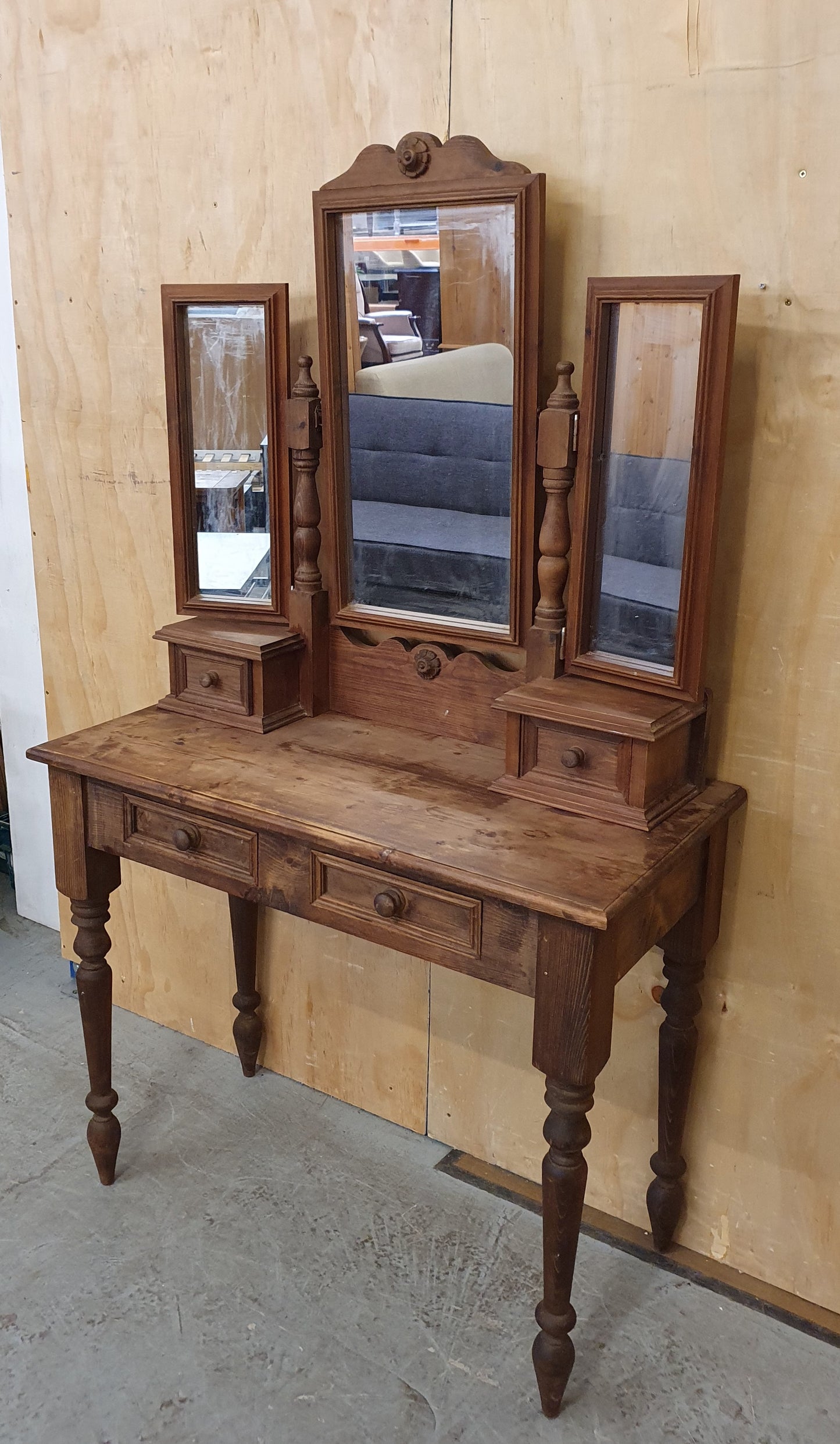 Vintage Dark Stained Wood Dressing Table with Removable Top Mirror Section - 104840