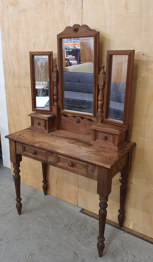 Vintage Dark Stained Wood Dressing Table with Removable Top Mirror Section - 104840