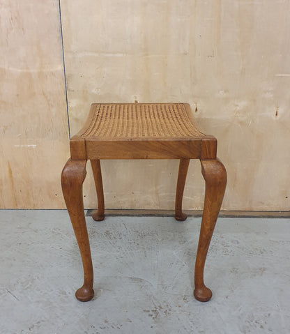 Vintage Queen Anne Bergere Cane Dressing Table Stool with Cabriole Legs - EL102284