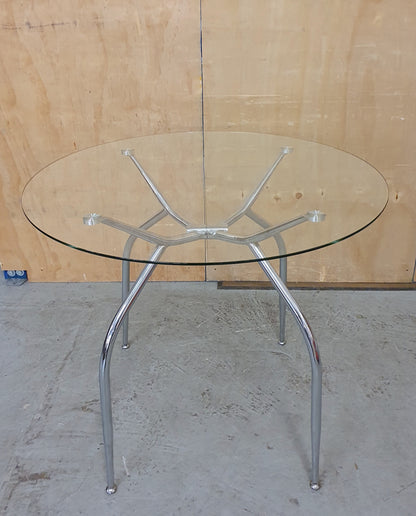 Round Glass Dining Table with Chrome Frame - 104879