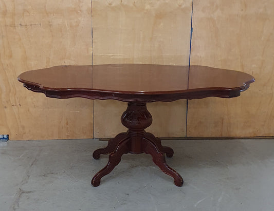 Large Dark Wood Vaneer Dining Table with Decorative Design Table Top - 103926