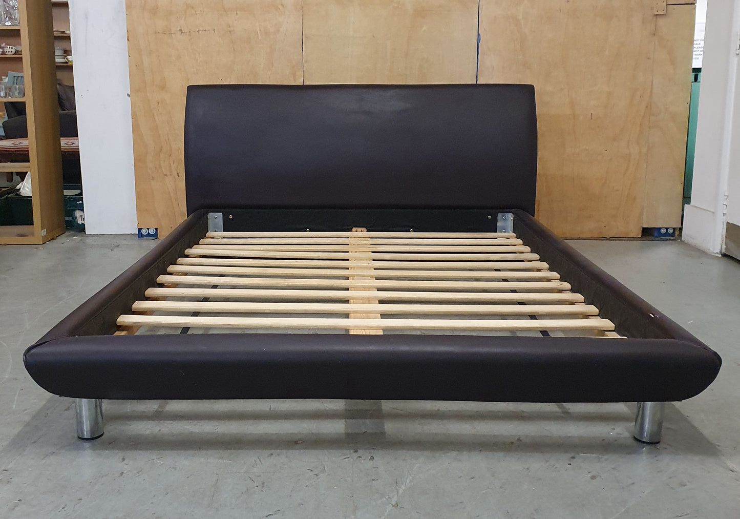 Brown Faux Leather Double Bed Base - 040226-01