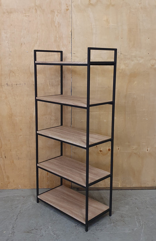 Modern 5 Shelf Wood Shelving Unit with Black Metal Frame - 104665