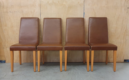 4 Matching Brown Leather Dining Chairs - EL104505 / EL104506 / EL104507 / EL104508