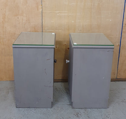 2 Grey Matching Bedside Cabinets with Removable Glass Top - 102749 / 102750