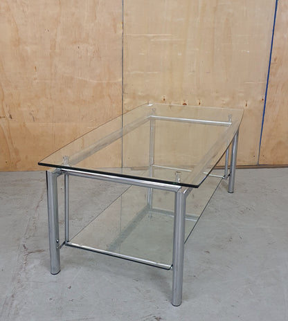 2 Tier Large Glass Top Chrome Frame Coffee Table - 103068