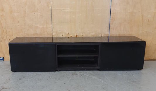 Large Black Glass / Wood TV Stand with 2 Doors and Internal Shelving - 103723