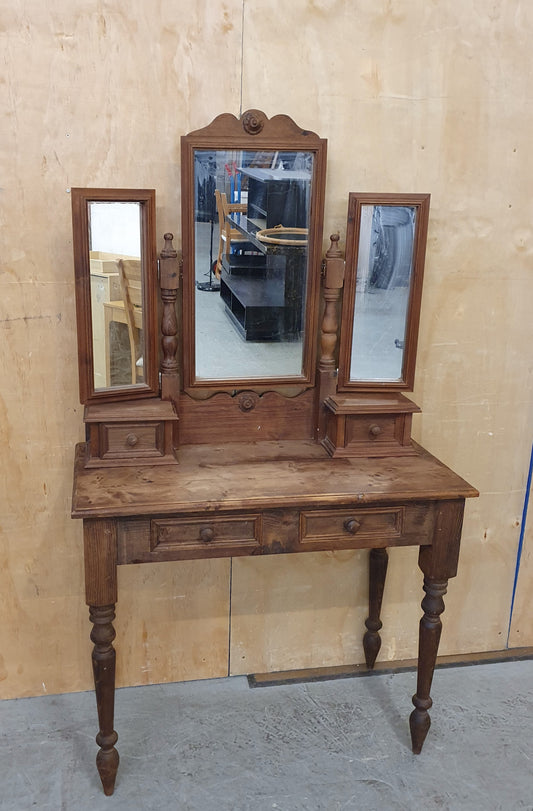 Vintage Dark Stained Wood Dressing Table with Removable Top Mirror Section - 104840