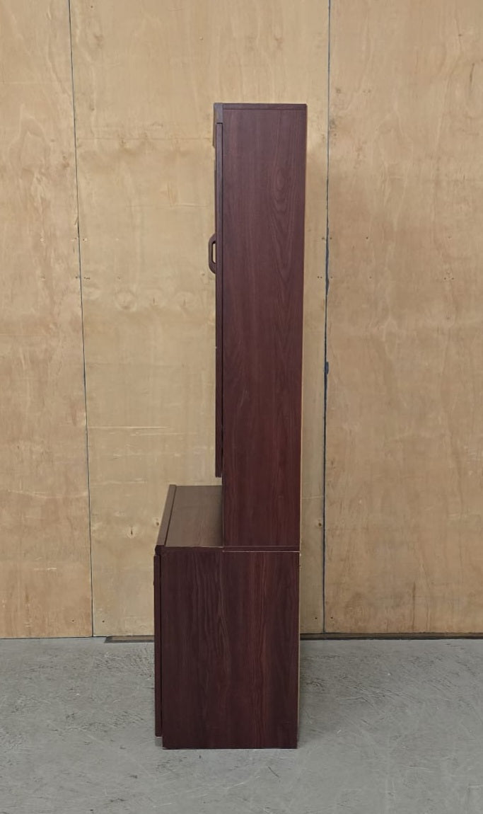 Dark Stained Wood Glass Door Cabinet in Two Sections - 104742