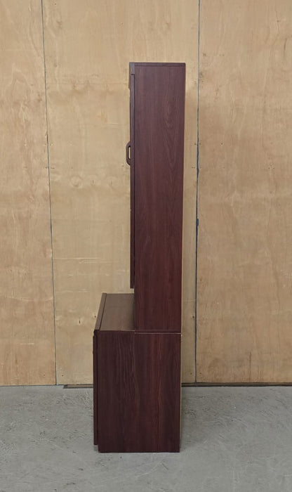 Dark Stained Wood Glass Door Cabinet in Two Sections - 104742