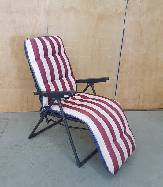 Striped Maroon Cushioned Seat Extendable Garden Lounger - EL102807